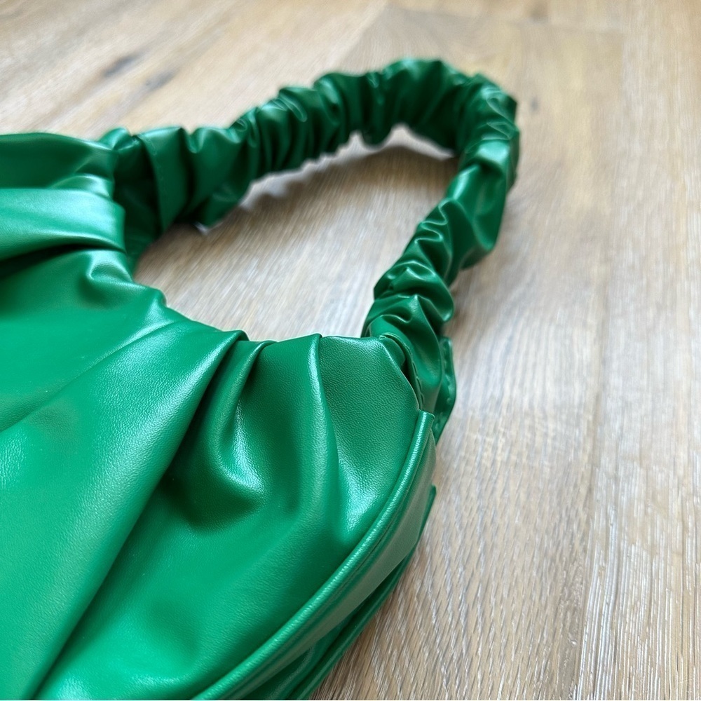 Green Ruched Hobo Mini Bag Underarm Purse Y2K Shoulder Bag Pleated PU Leather - Picture 7 of 12